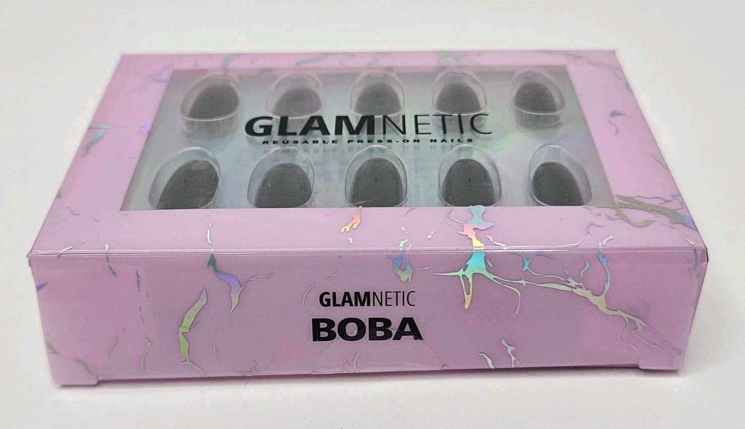 Glamnetic Reusable Press-On Nails Boba Short Almond Black NEW 24 Nails