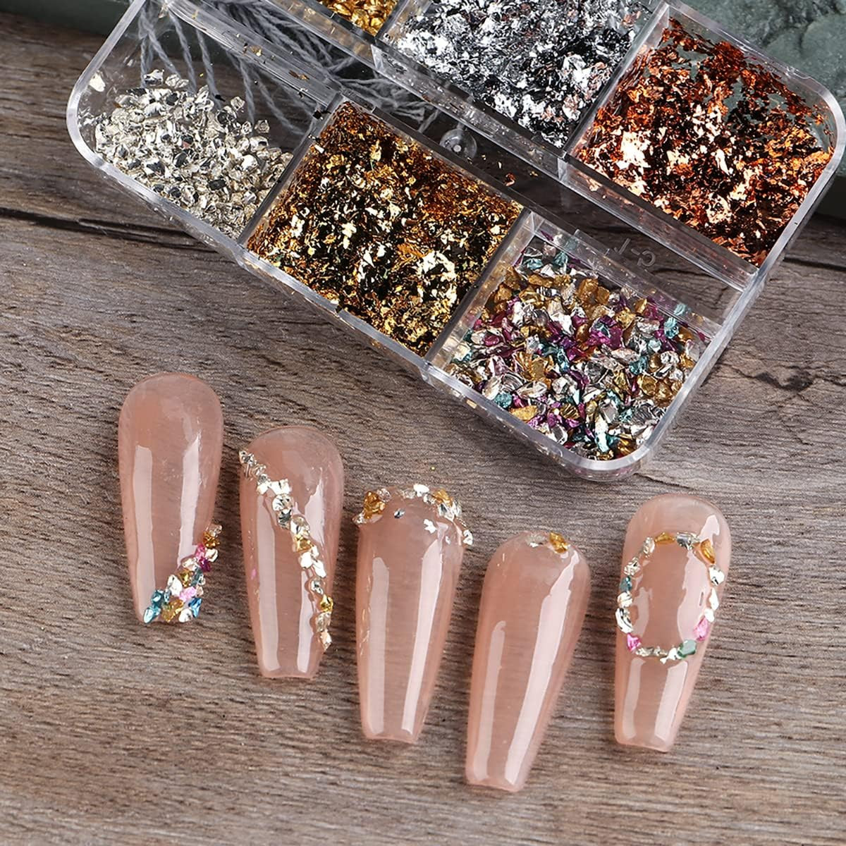 6 Colors Metallic Nail Art Foil Holographic Dazzling Irregular Nail Sequins Gold