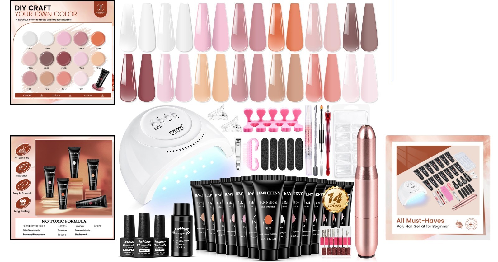 Luxury Poly Gel Nail Extension Kit with UV Lamp & All Essential Tools Included