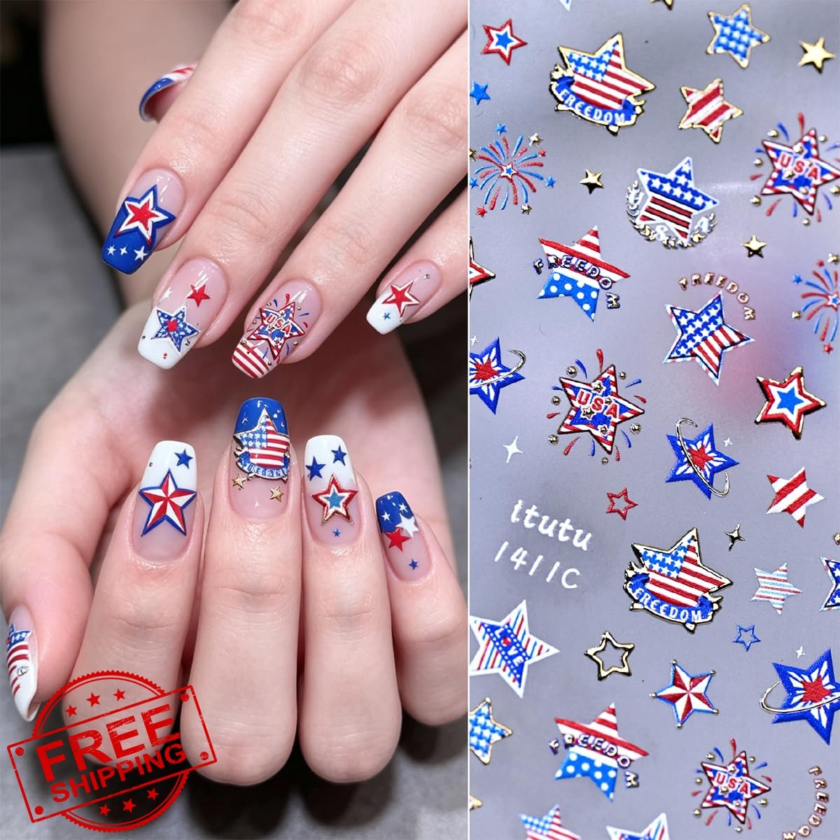 PODUOJIEYI 4th of July Nail Stickers Style 6