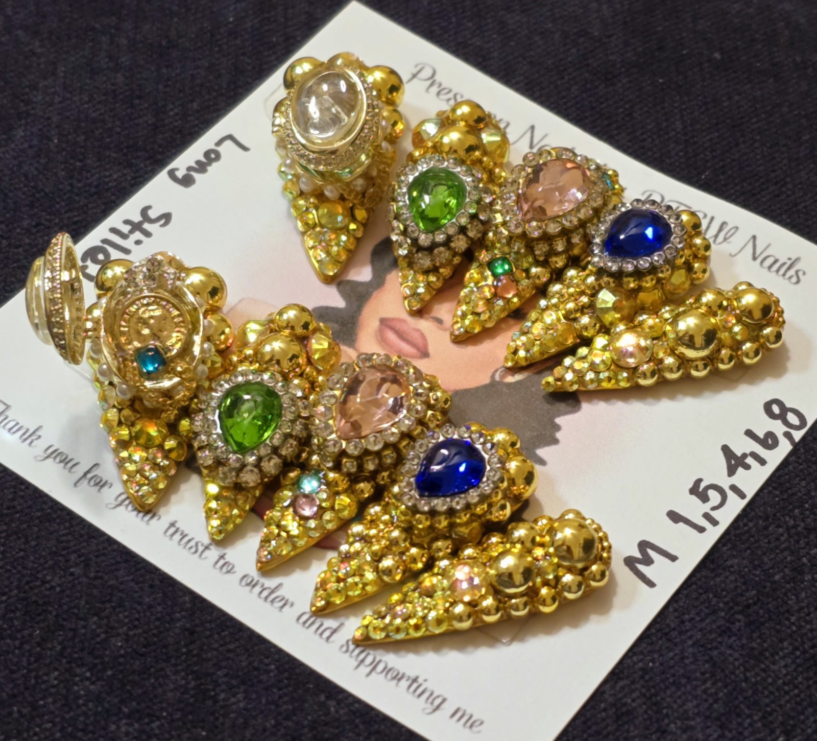 Handmade Press On Nails,Luxury Richy Girl,Medium Size 1,5,4,6,8 Long Stiletto