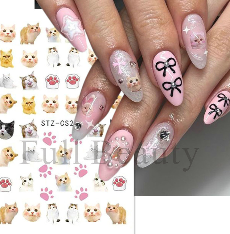 3 Sheets Cat Kitten Footprint Nail Stickers 3D Self-Adhesive Cartoon Animal NS2