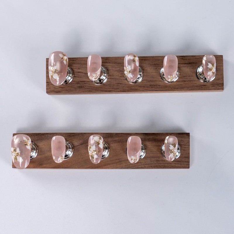 10pcs Nude Cat Eye Press On Nails 3D White Flower Gold Foil Almond