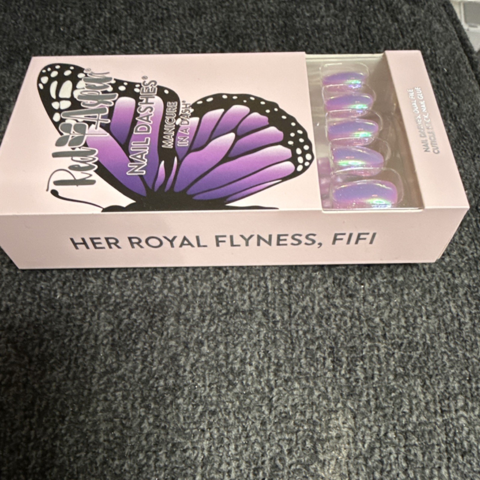 Red Aspen Nail Dashes Press-On Nails Purple Shiny Butterfly, Glue Included