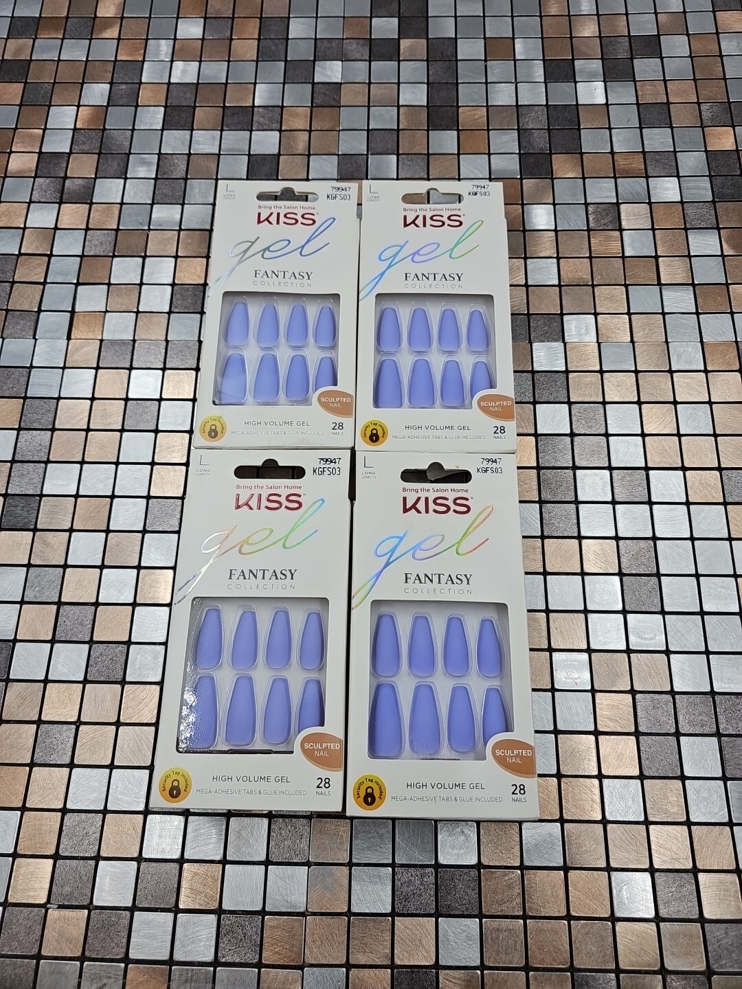 (4) NEW – KISS Fantasy Collection GEL Nails – Long Coffin PURPLE #79947