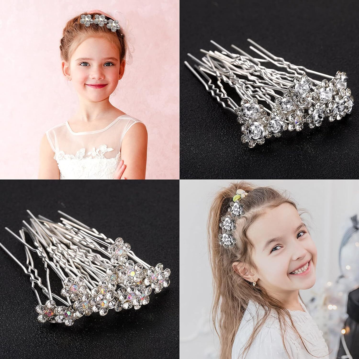 60 Pieces Bridal Wedding Hair Pins Pearl U Shape Rhinestone Silver
