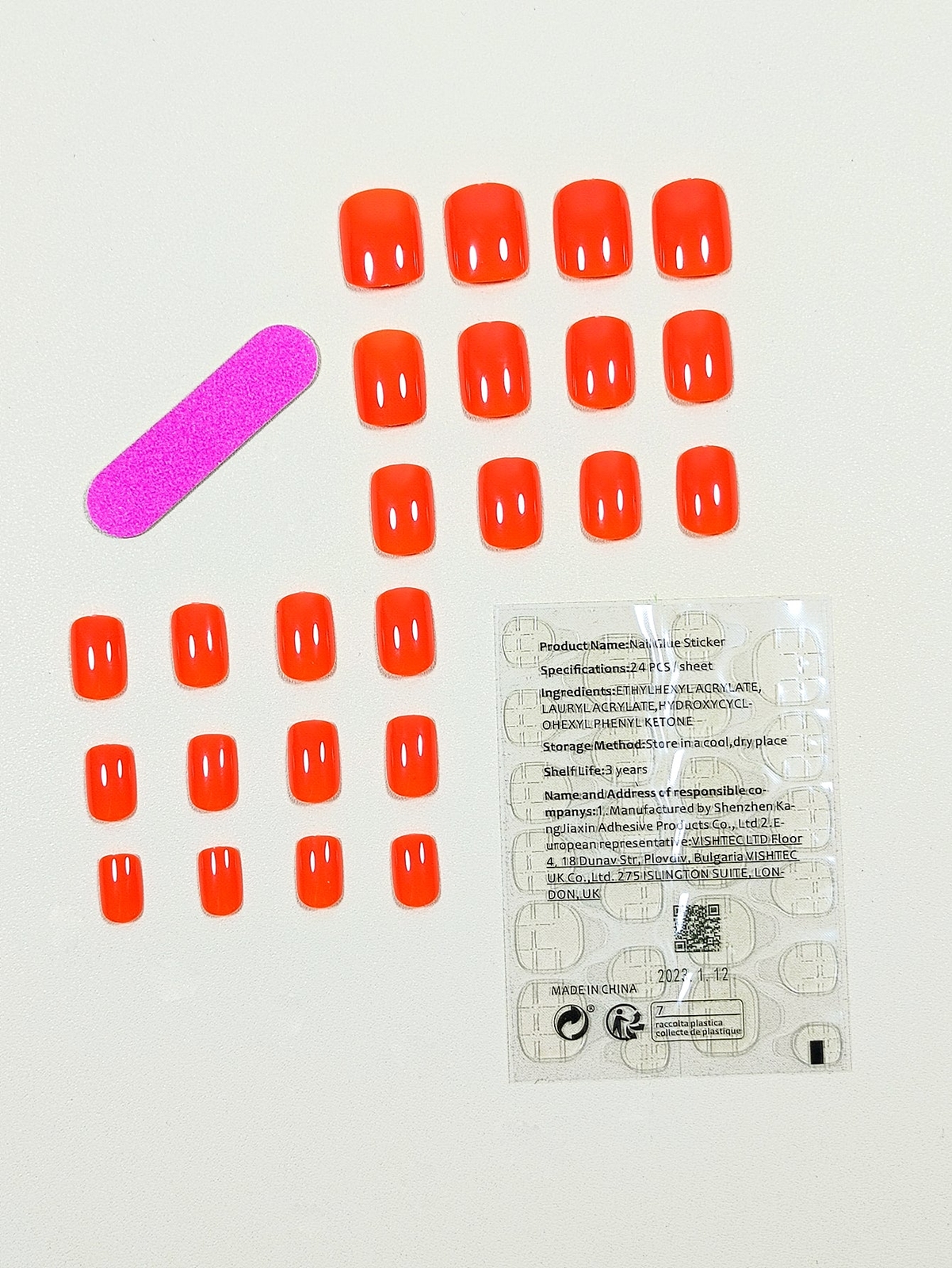 24pcs Short Square Solid Orange Color Fake Nail Kit False Nails Press On Nails