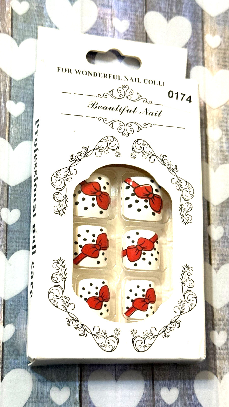 For Wonderful Nail Collection WHITE with BLACK POLKA DOTS RED BOW Fake Toe Nails