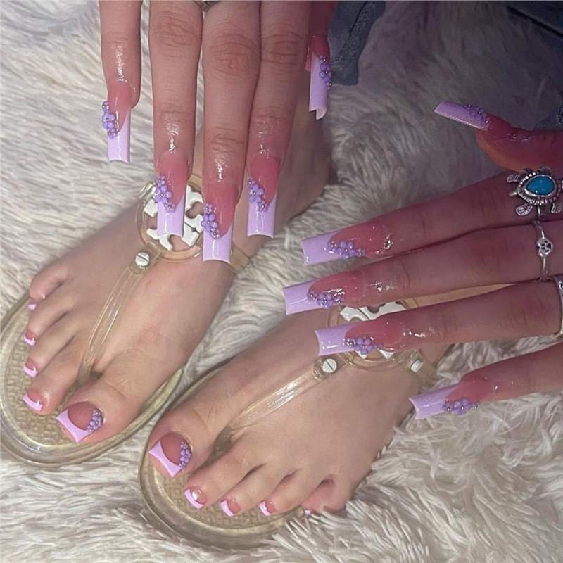 Sweet Leopard Print French 3D Flower Gradient Square Press On Nails 48PCS