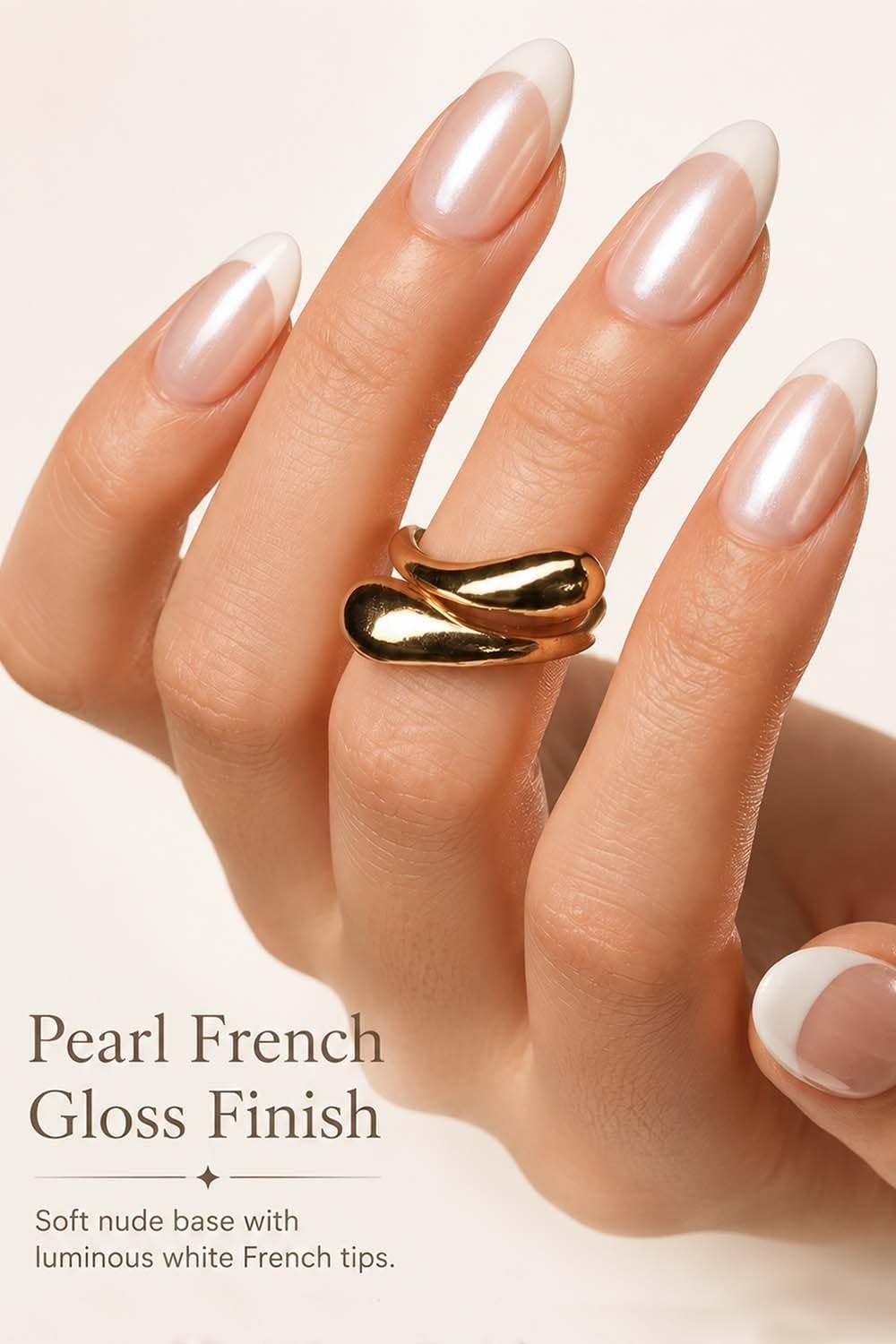 AzureBeauty Short Almond French Tip Press On Nails, Glazed Donut, 32 Pcs