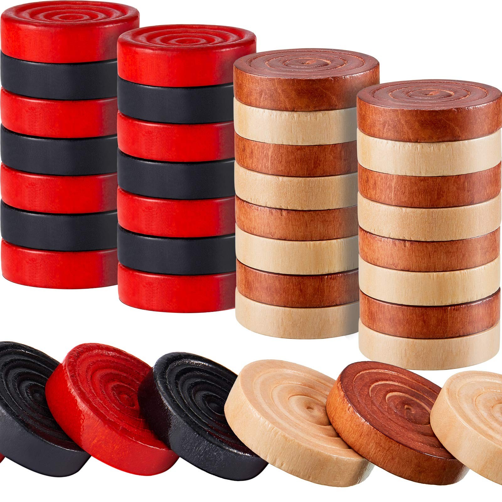 Gejoy 48 Pieces Wooden 1.06 inches, Red, Black, Dark Brown, Natural Color