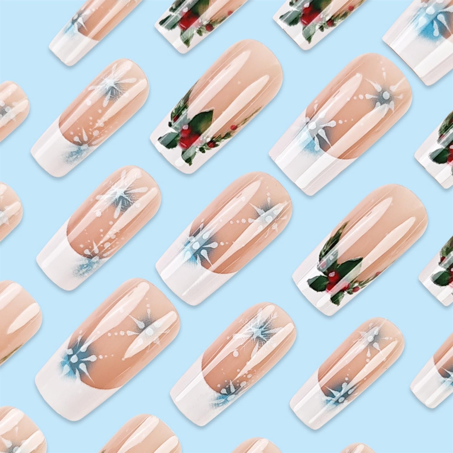 Christmas Press on Nails Medium Square 0.04 Fl Oz (Pack of 24), Multicolor