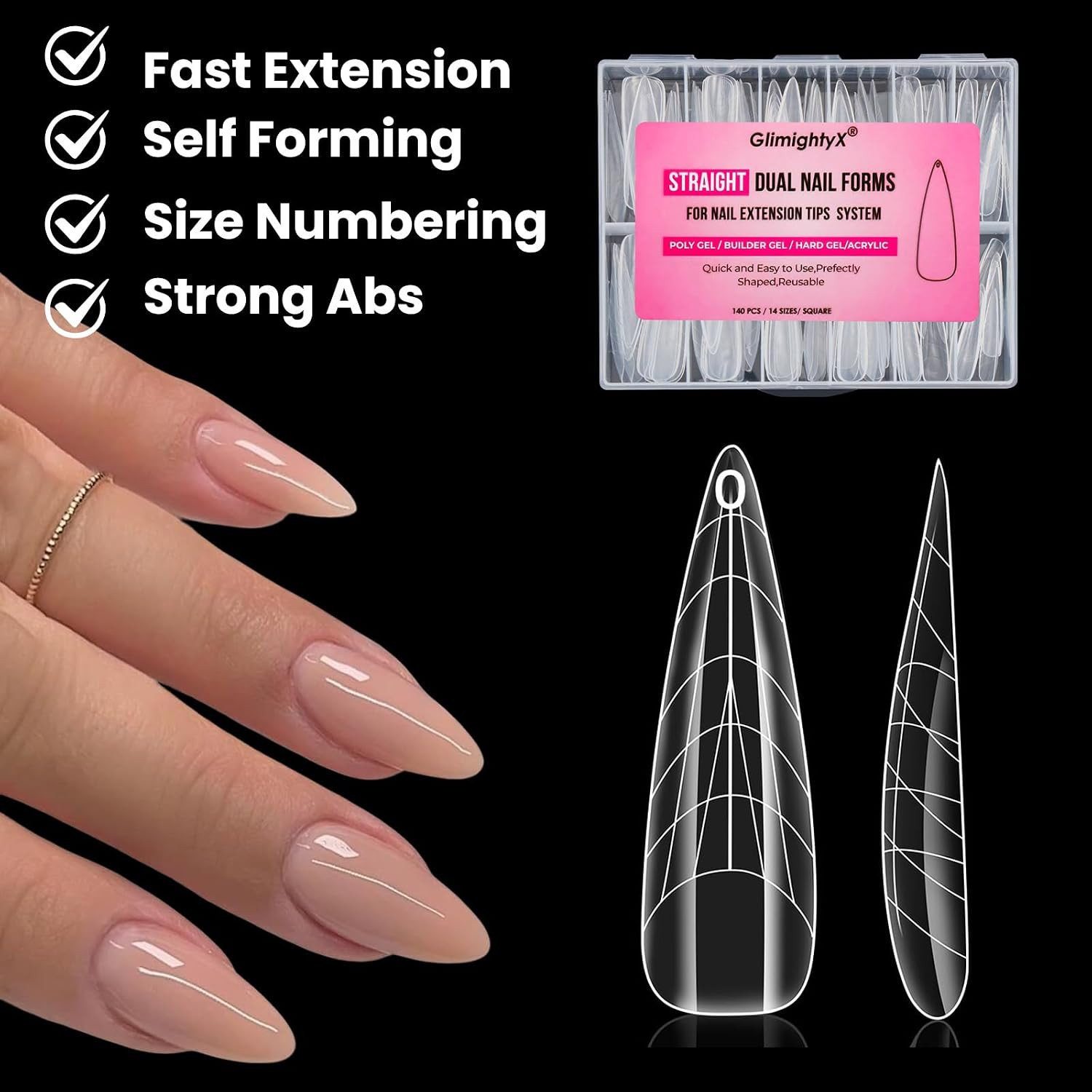 Flat Natural Poly Gel Nail Forms Almond 120 Pcs 12 Sizes | Fit for Natural & Fla