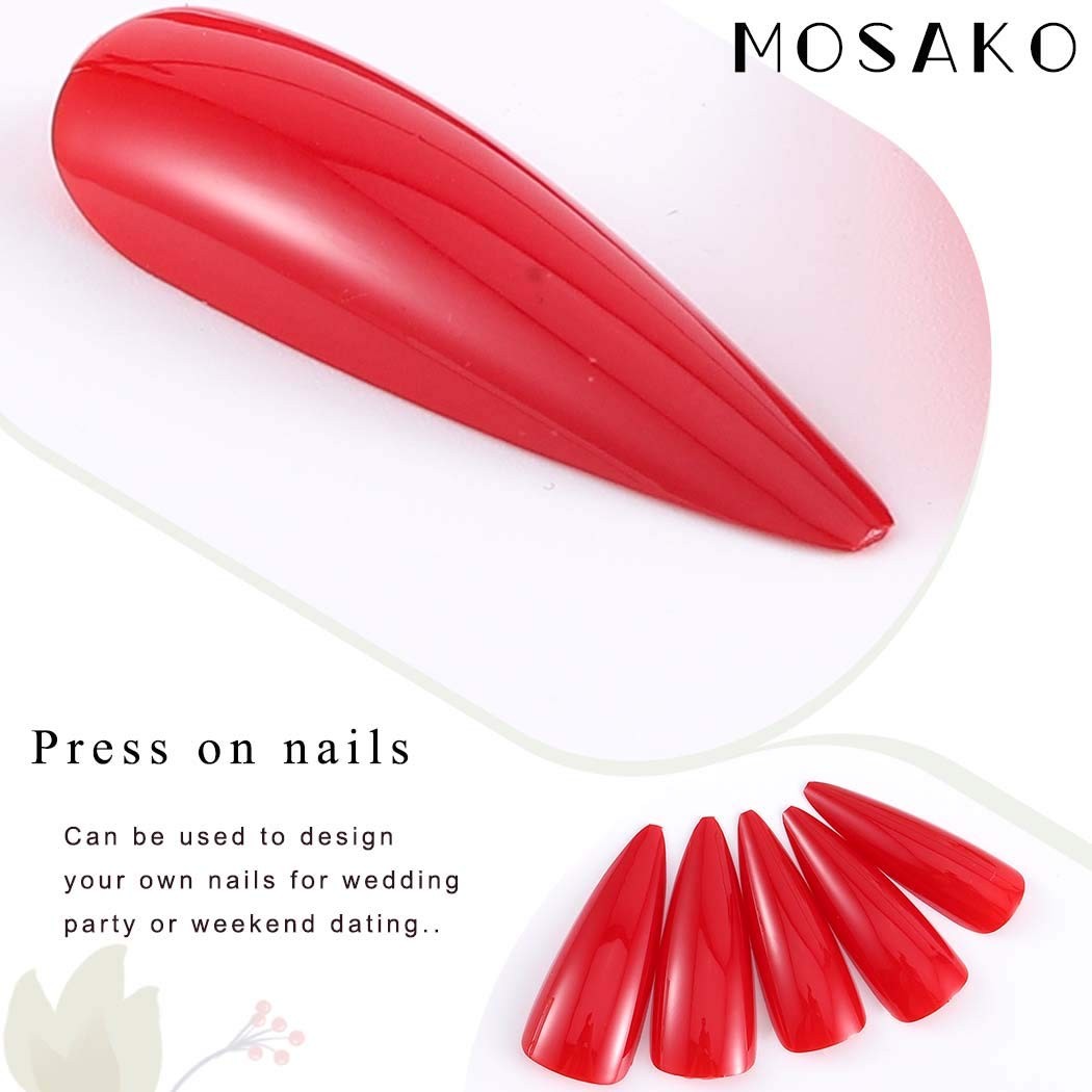 Stiletto Press on Nails Extra Long Fake Nail Red False Nails Tips Glossy Full…