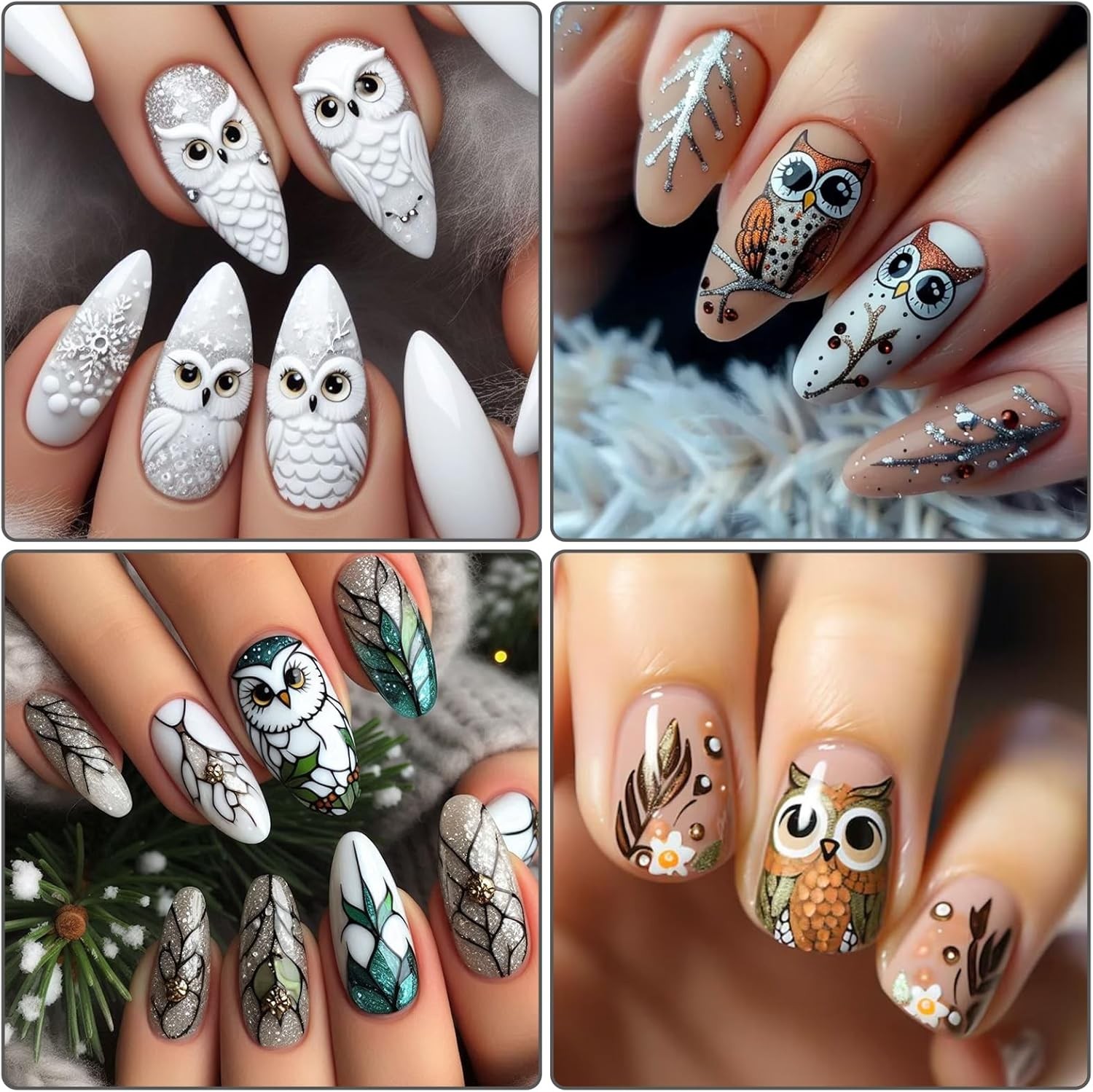 6 Sheets Christmas Nail Stickers, Winter Owl & Snowflake Self-Adhesive Mix