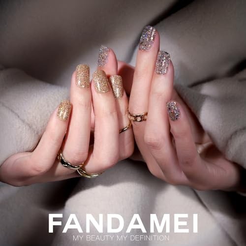 FANDAMEI 24 Colors 576PCS Press On Nails, Short Square Matte Glossy Glitter