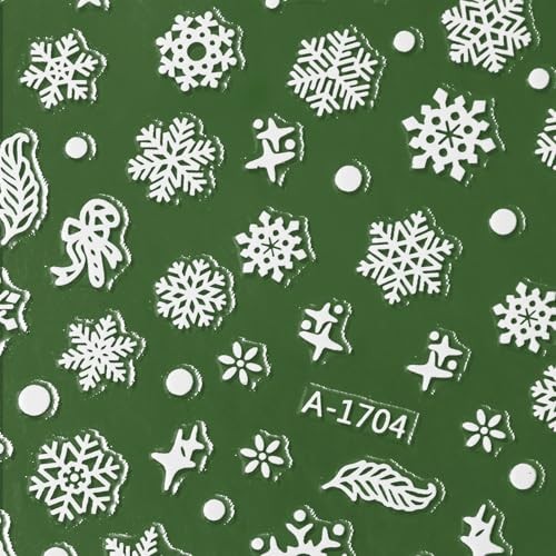 6 Sheets Christmas Nail Art Stickers, Christmas 3D Self Christmas Type1