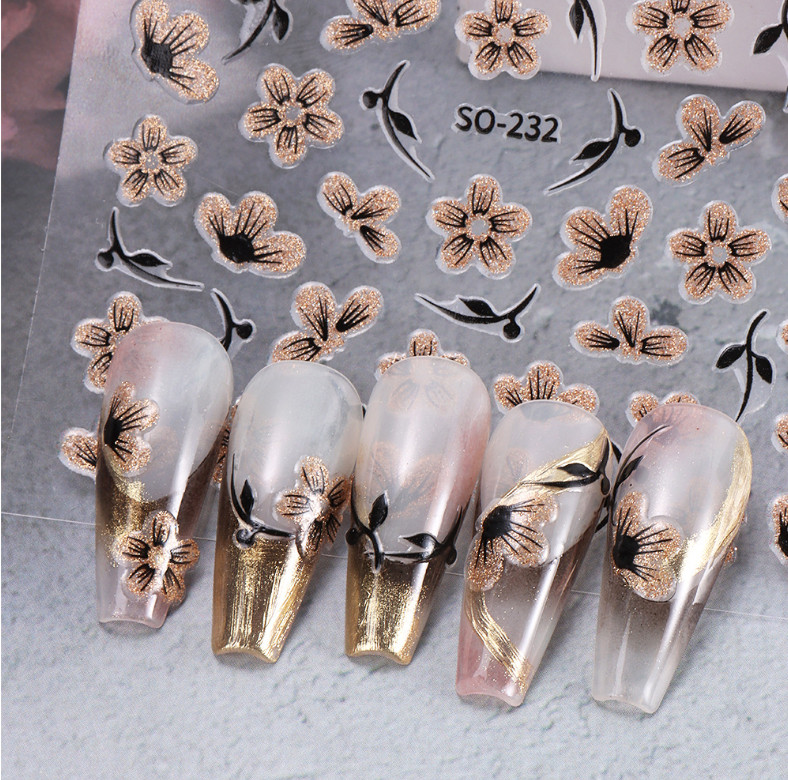 Brown Glitter Flower Nail Sticker Elegant Fashion Slider Decoration SO232 NH27