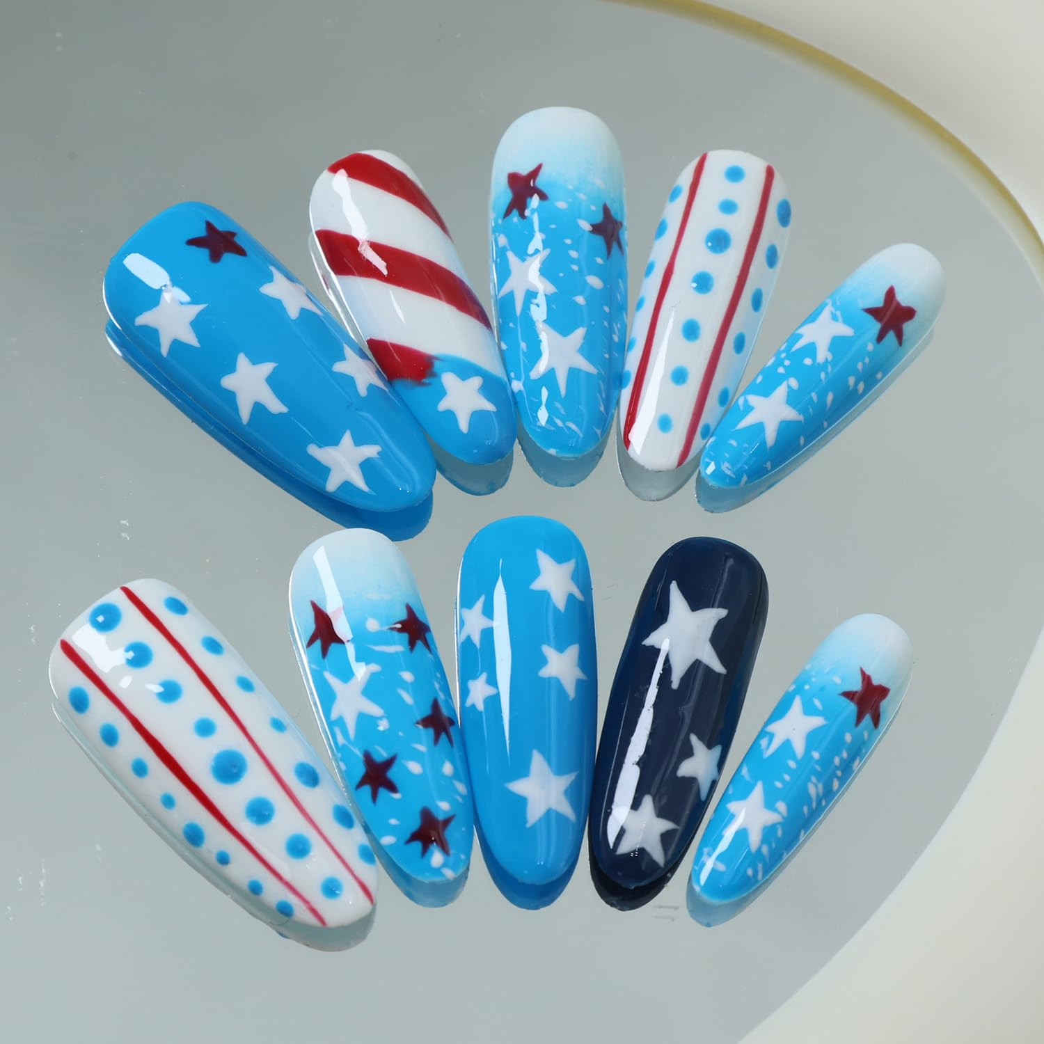 30Pcs Summer Beach Press on Nails Short Almond Fake Nails 3D Shell Starfish ＆Gol