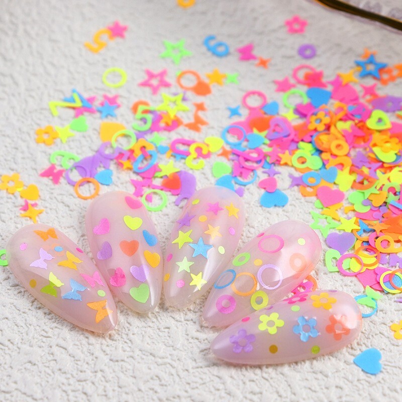 Fluorescence Flower Star Mixed Design Nail Sequins Glitter Flakes Nail Stickers