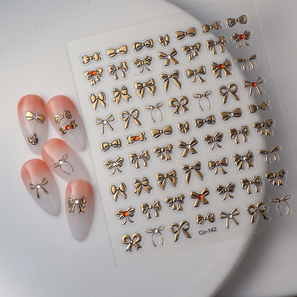 Butterfly Bow Knot Gold Tone Nail Stickers Decoration Self Adhesive Co142 NS54