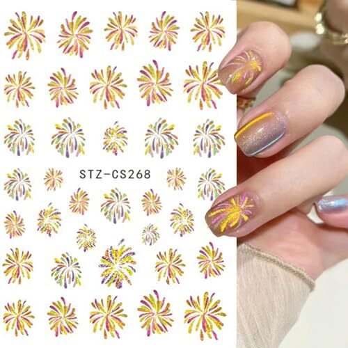 Gold Firework Nail Art Stickers Glitter Firework Nail Decals Shining Bronzing