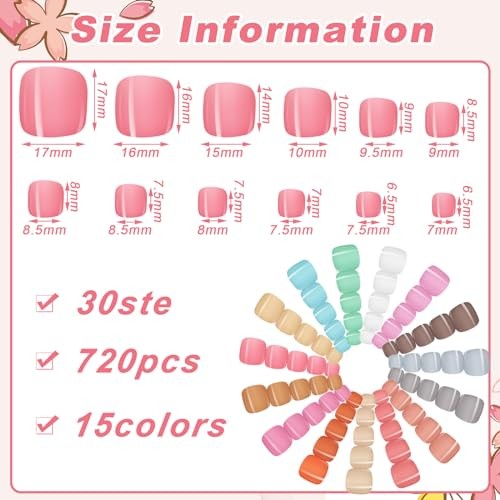 Maitys 720 Pieces Fake Toenails Short False Toe Nails Press on Toenails Square