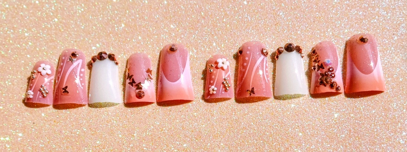 XL Duck Flare Press On Nails with Rhinestones Glue Included ( M)