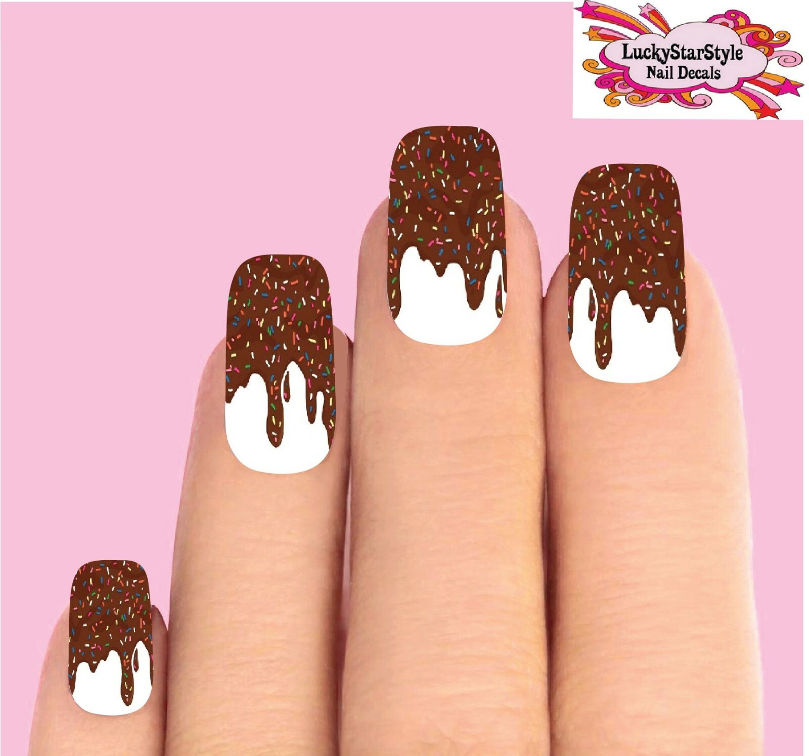 Waterslide Full Nail Decals Set of 10 – Chocolate Icing Dripping with Sprinkles