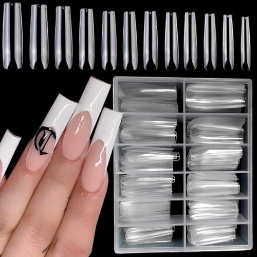 240pc XL Clear Acrylic Nail Tips Full Cover Extra Long Fake Nails Press Square
