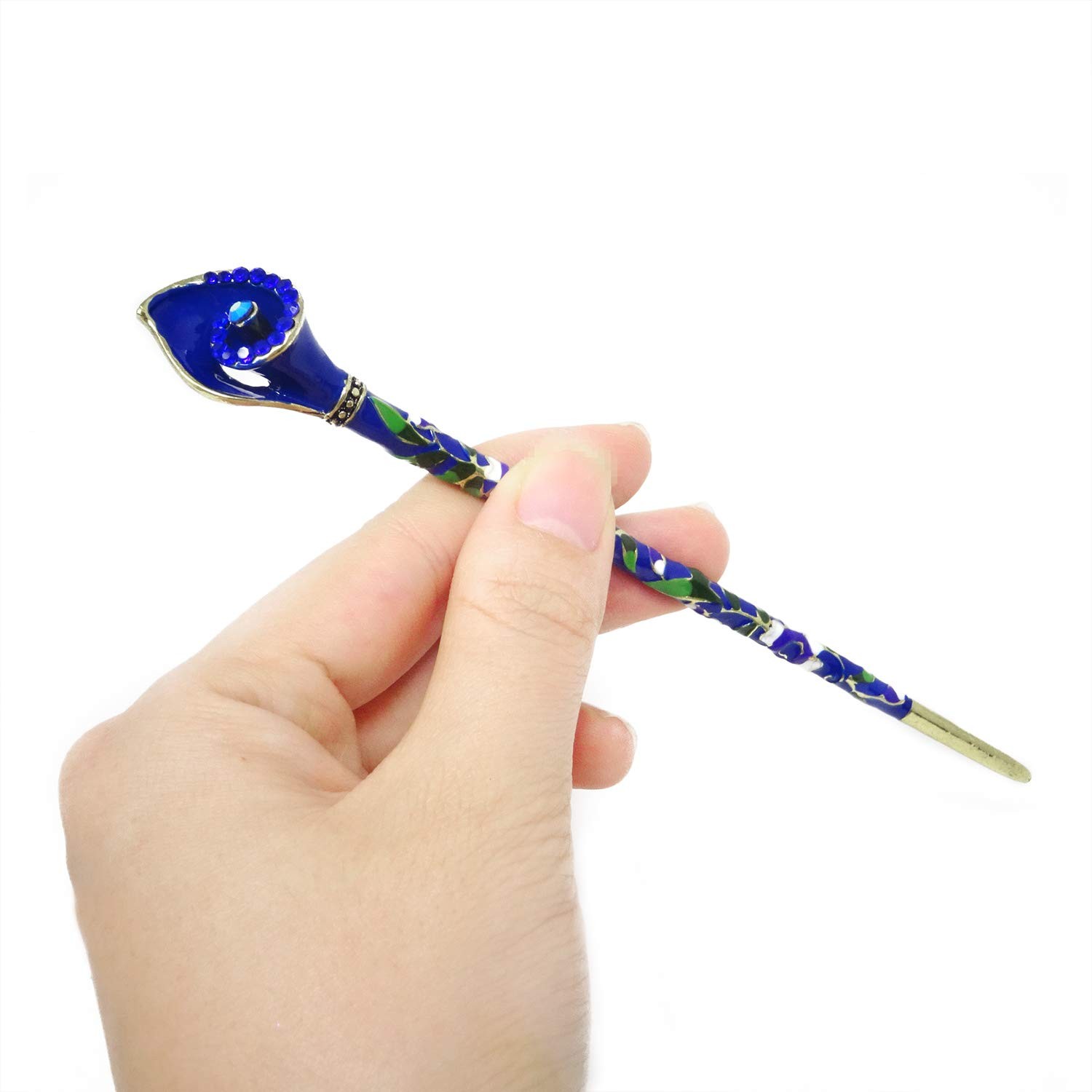 Honbay Cloisonn Vintage Hair Stick With Calla Chinese Traditional Style Blue
