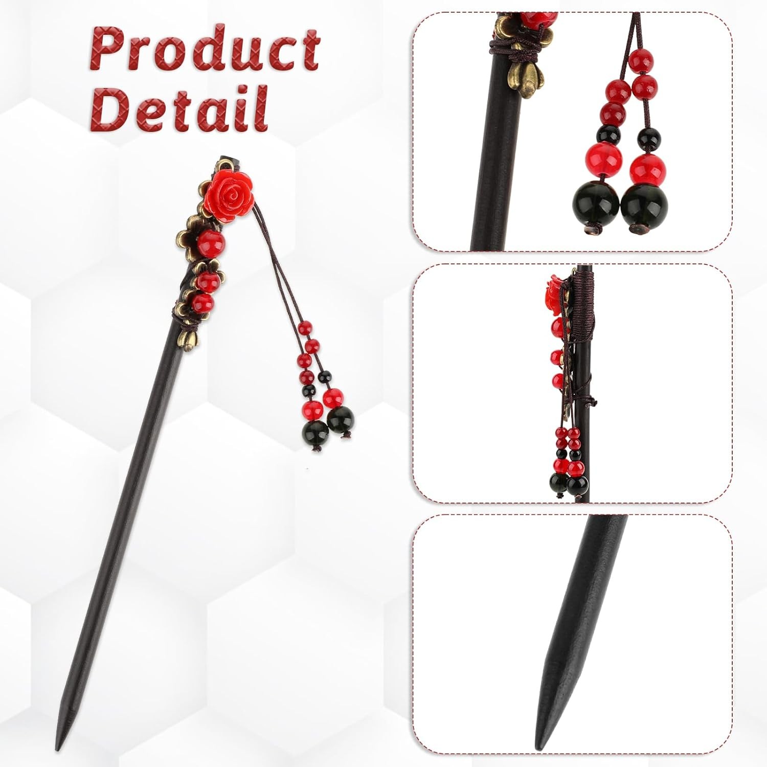 2 Pack Chinese Hair Sticks Pins Chopsticks Retro Wooden red