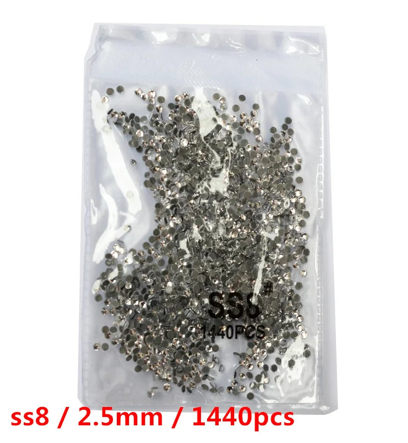 Ss3-Ss8 1440Pcs Clear Crystal AB Gold 3D Non Hotfix Flatback Nail Art Rhinestone