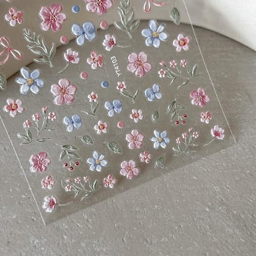 Flower Nail Stickers 5D Embossed Flower Nail Art Stickers Spring Style-27