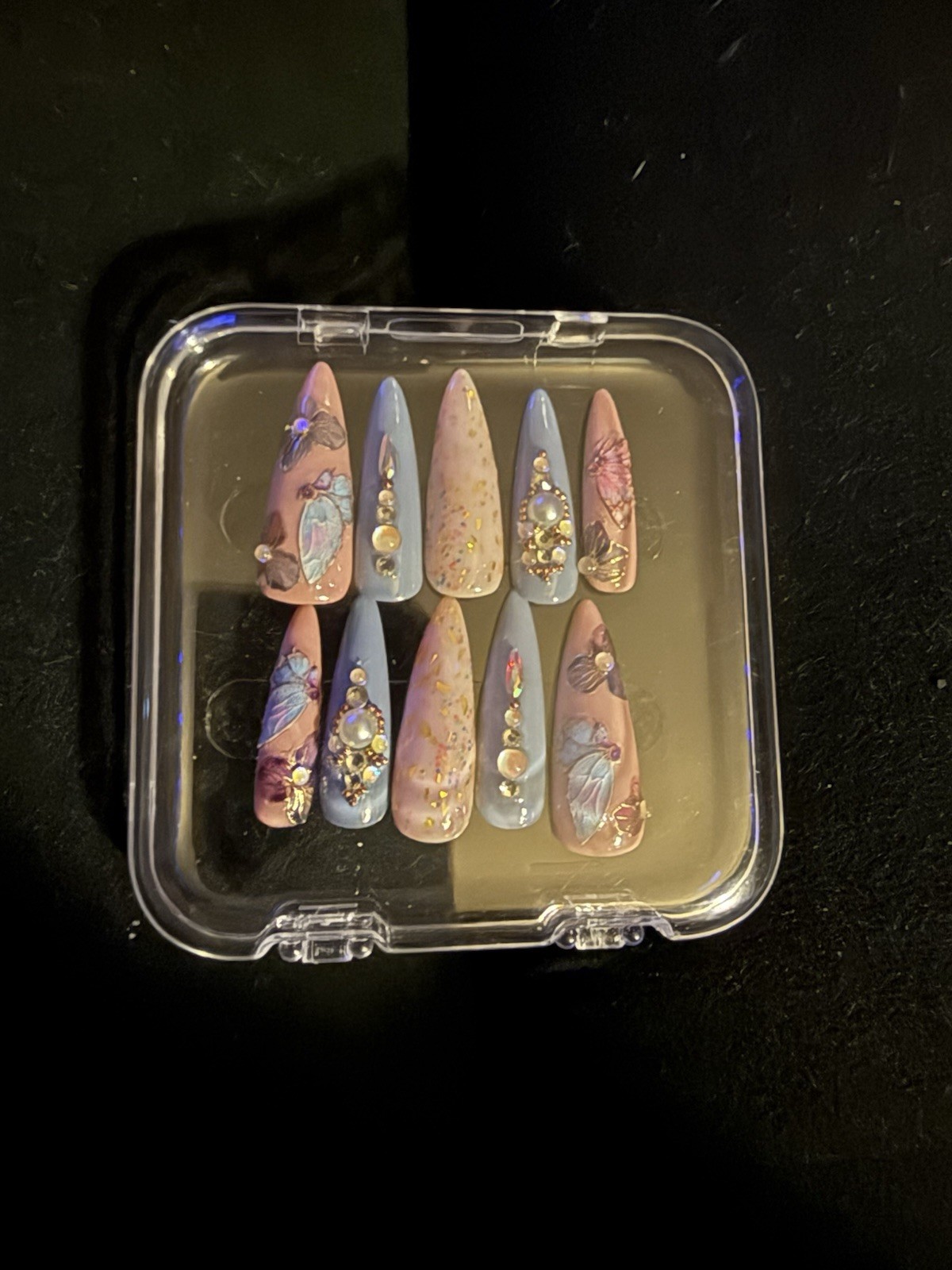Gel Full Coverage Press On Nails Long Almond Shape/colorful Butterfly’s- small