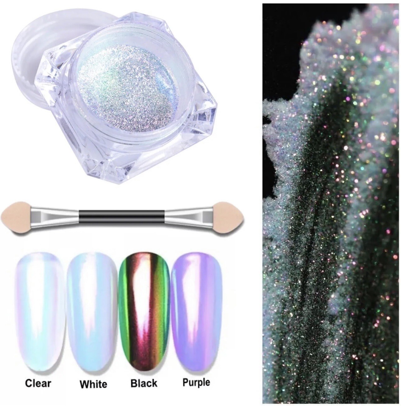 Rainbow Aurora Nail Pigment Powder Laser Glitter Holographic Nail Art Powder