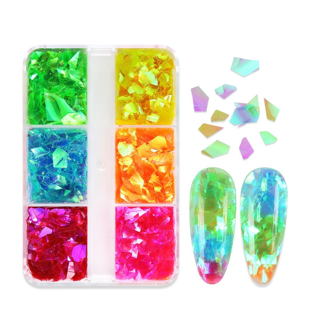 6 Grid DIY Nail Art Sequins Mixed Colors Nails Decoration Flakes Glitter
