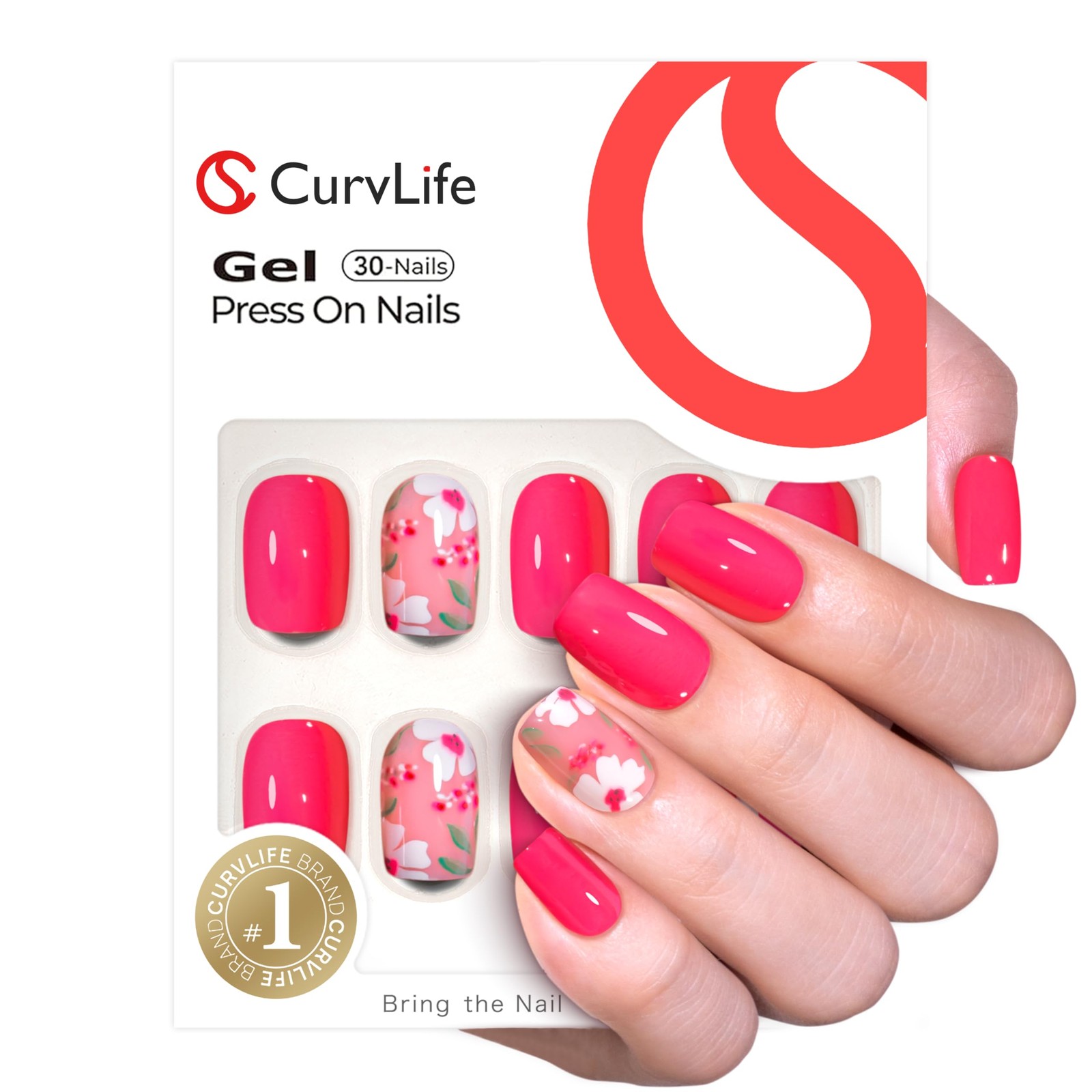 Curvlife Soft Gel Press on Nails with Scarlet Design Full Short, scarlet