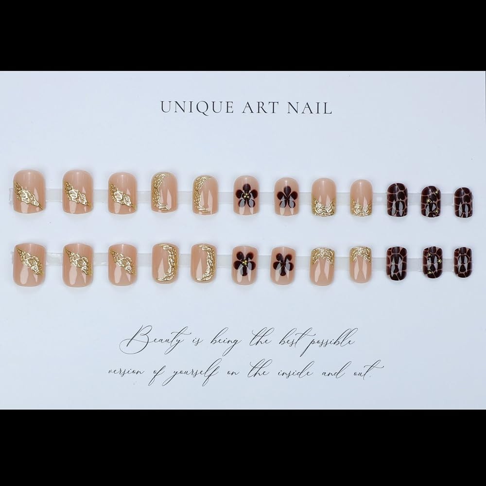 24 Pcs Nude Pink Press on Nails Short Square,Spring Cute Fake Nails Press ons…