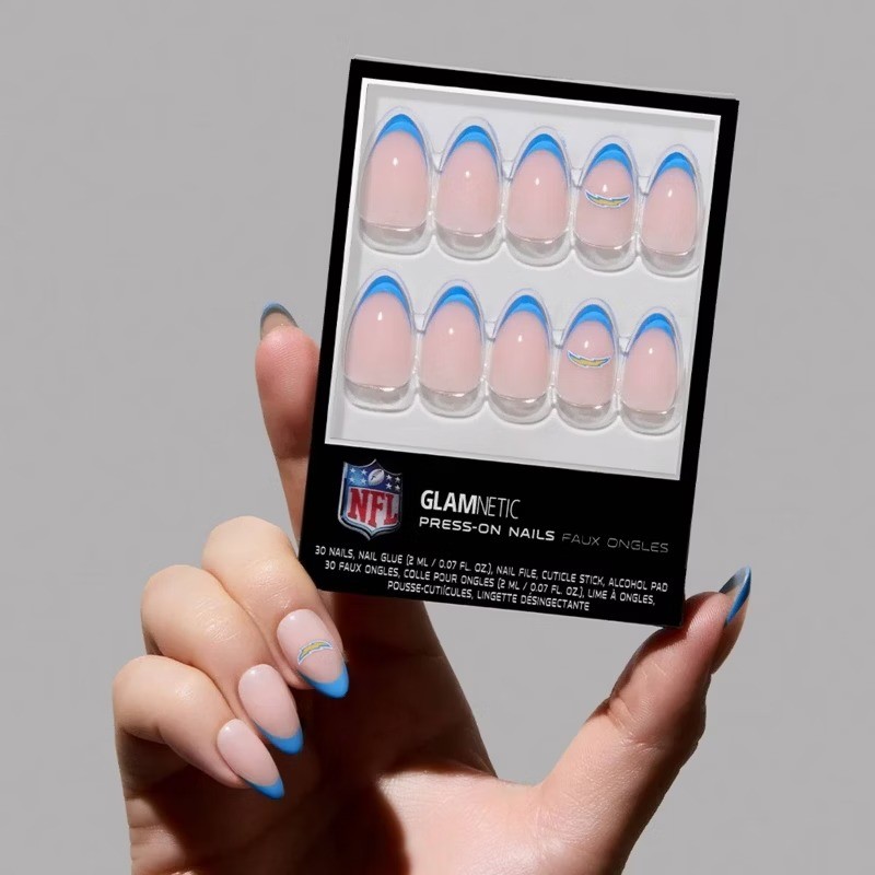Los Angeles Chargers Press-On Nails: Almond Shape, Gloss Finish, 30 Pieces