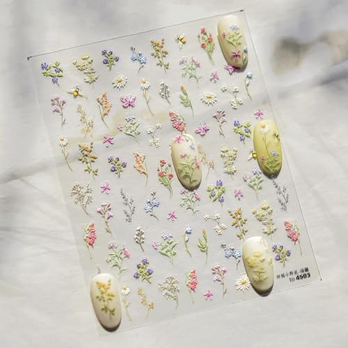 3D Embossed Flower Nail Art Stickers Self-Adhesive 5D Floral Nail Supplies