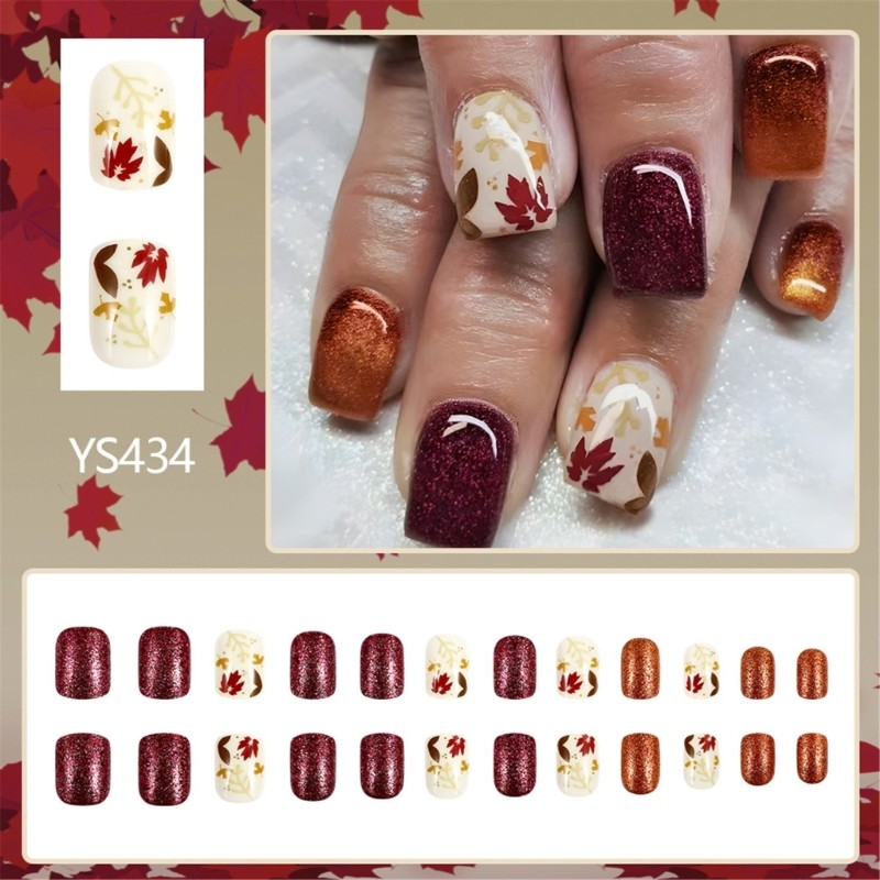 Thanksgiving Maple Leaf Designs Press On Nail Warm Autumn on Nail