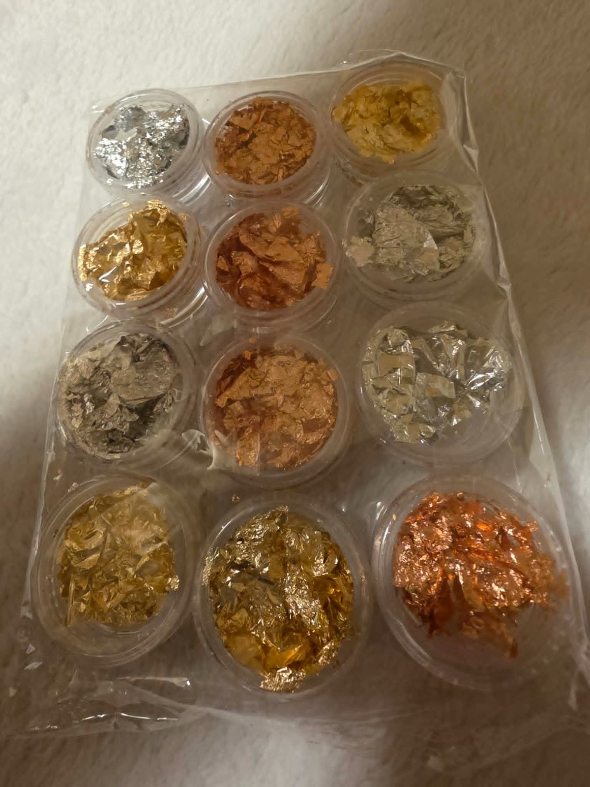 24 Jar Metallic Nail Foil Flakes Bundle Gold Silver Rose Gold Nail Art Craft DIY