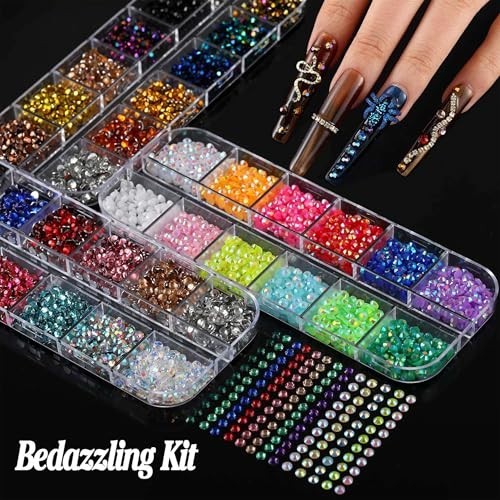 Nail Charms Rhinestones Kit – 18000 Pcs 3D Gold Silver Gems, Cross Crown Pearls