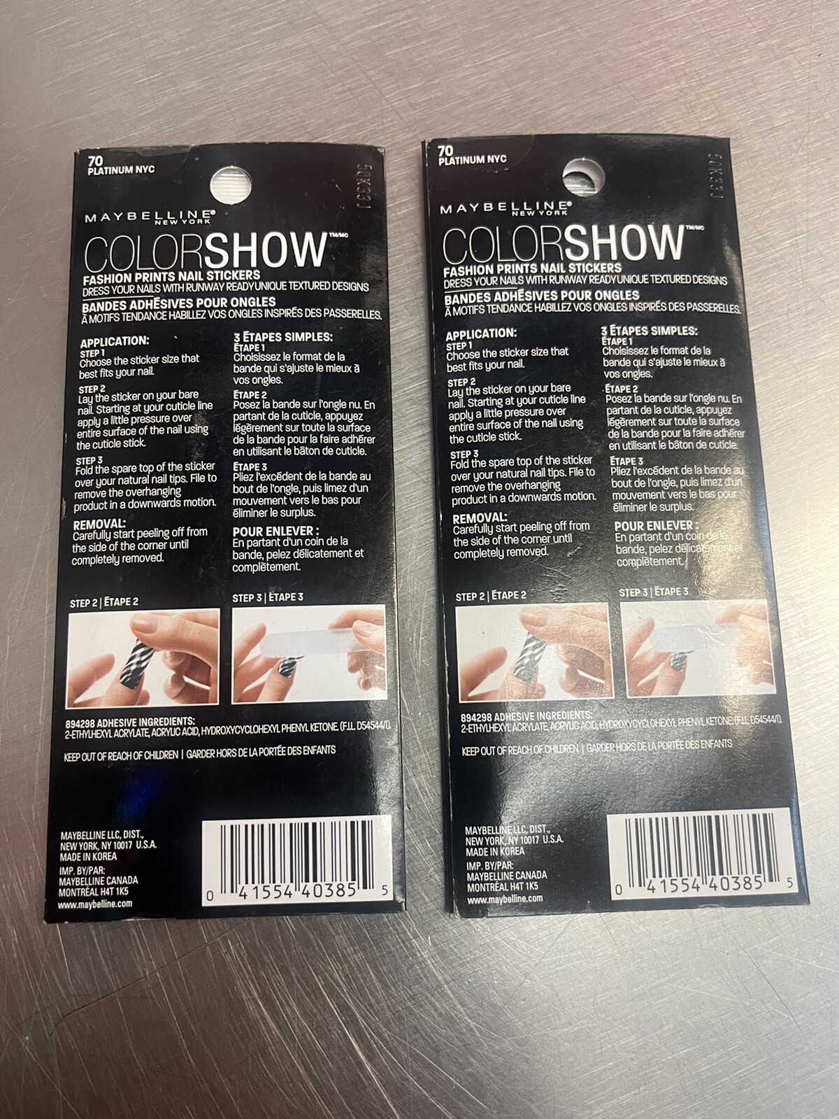 MAYBELLINE Color Show 70 Platinum NYC prints 18 Nail Stickers – Lot of 2 *NEW*