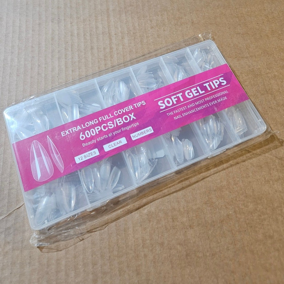Boutique Extra Long Full Cover Soft Gel Tips ~ 600PCS ~ 12 sizes ~ Clear