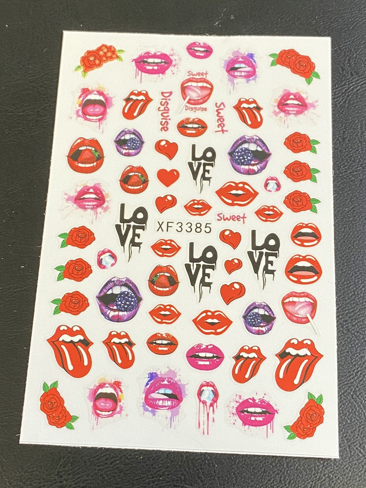 3psc/set Nail Art 3D Decal Stickers Kisses Lovely Lips Angel & Heart