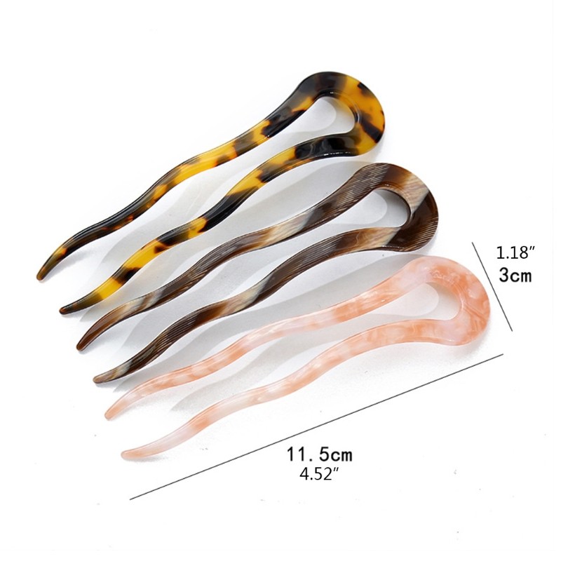 Twist Hair Clip Acetate Large Wavy U-Shaped Hairpin Tortoise Chignon Pin