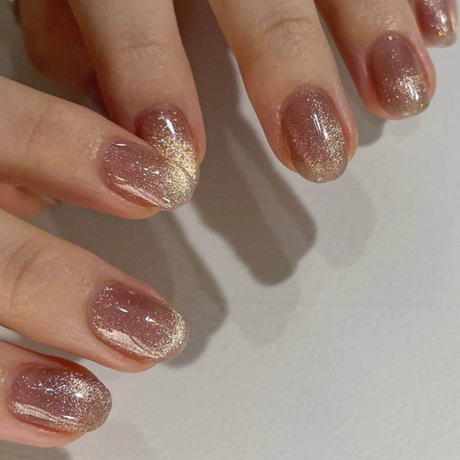 24pcs Pink Cat Eye Glitter Press On Nails With Jelly Glue