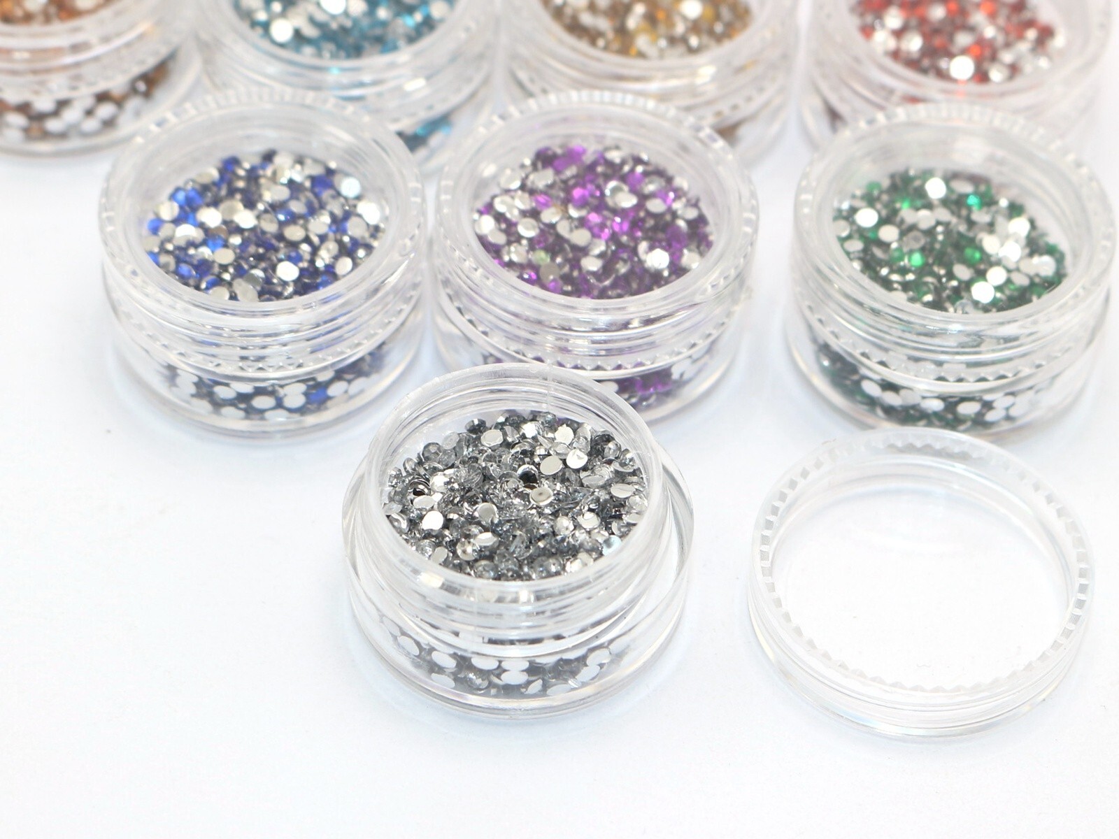 12,000 Acrylic Faceted Round Flatback Rhinestone Gems 2mm + 12 Storage Box Nail